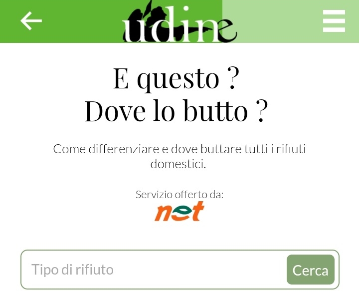 Servizio "dove lo butto" Net app Udiinevicina Comune di Udine
